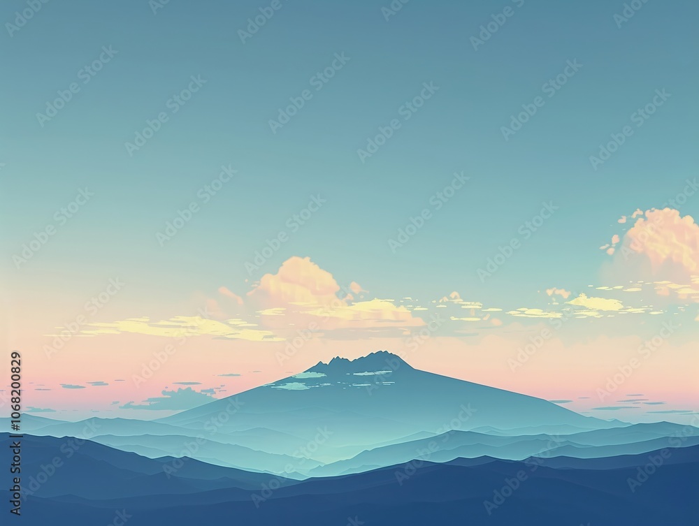 A serene minimalist digital mountaintop view under a vast A serene minimalist digital mountaintop view under a vast