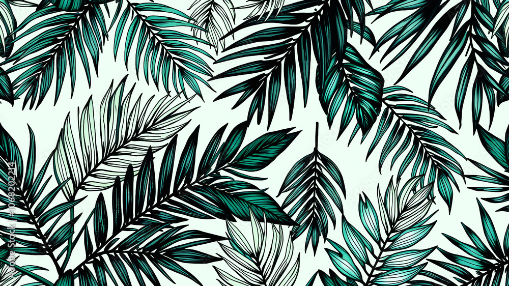 Trendy hand draw pattern of palm leaves Trendy hand draw pattern of palm leaves