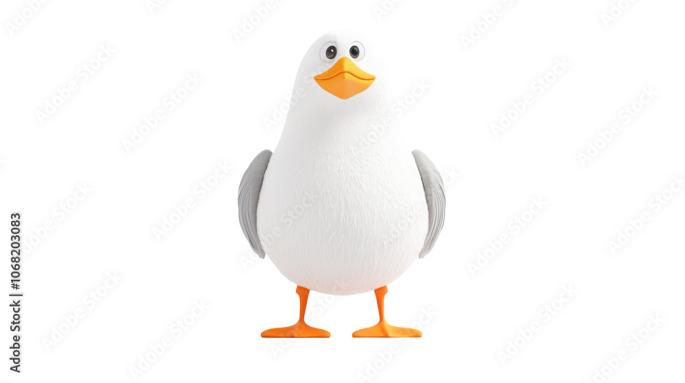 Fototapeta premium Cute cartoon duck character stands playfully against a solid background for fun designs