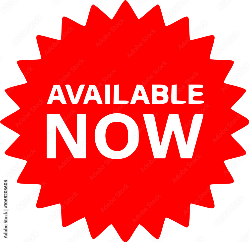 Available now label . Red available now icon . Vector illustration Available now label . Red available now icon . Vector illustration
