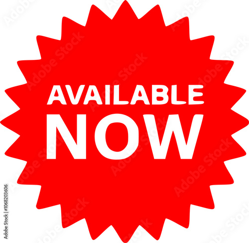 Available now label . Red available now icon . Vector illustration