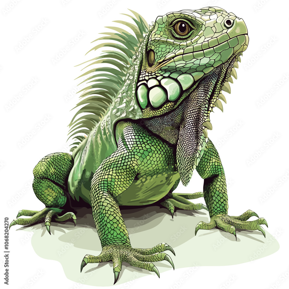 Fototapeta premium Green iguana isolated on white background. 3d render illustration. 