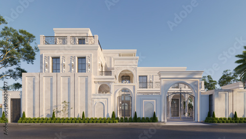 Modern villa facade design 3D