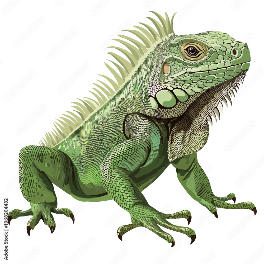 Obraz premium Green iguana isolated on white background. Vector illustration