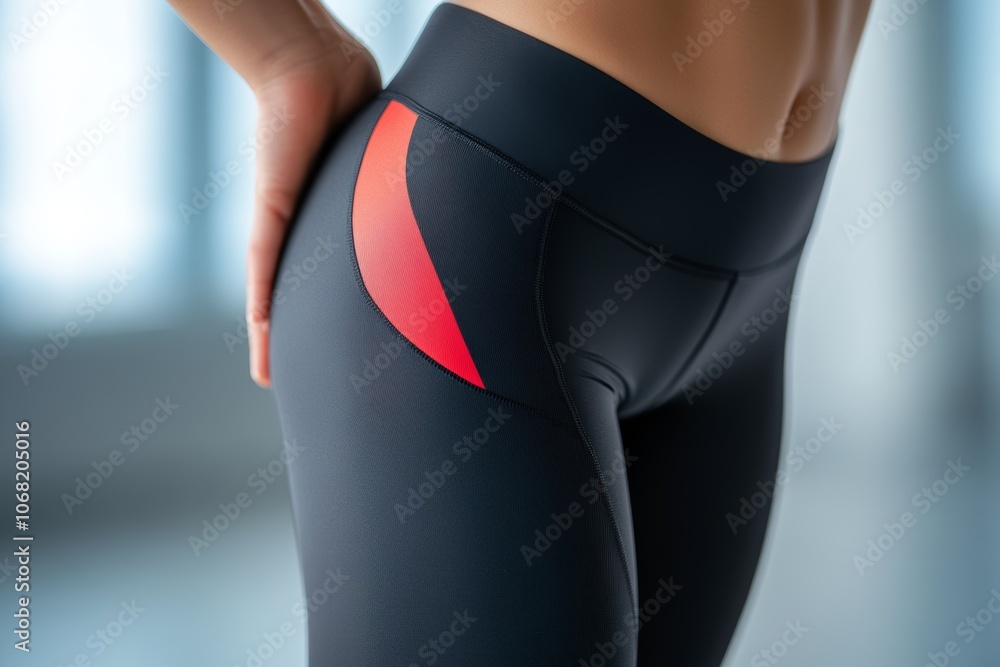 © Sergio - Athletic individual posing in stylish workout leggings showcasing vibrant side detail in a well-lit indoor space during daylight