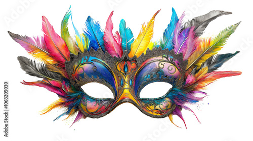 Colorful Mardi Gras mask with feathers clip art, PNG Image, Transparent Background photo