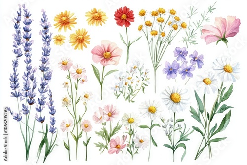 a bunch of flowers that are on a white background