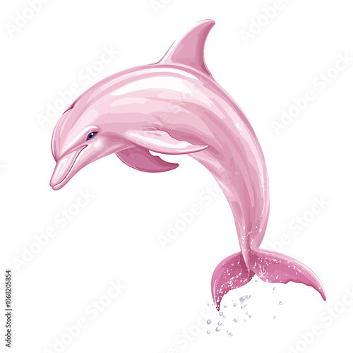 Illustration of a cute pink dolphin isolated on a white background.