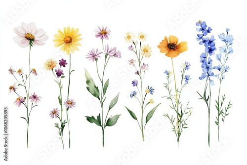 a bunch of flowers that are on a white background