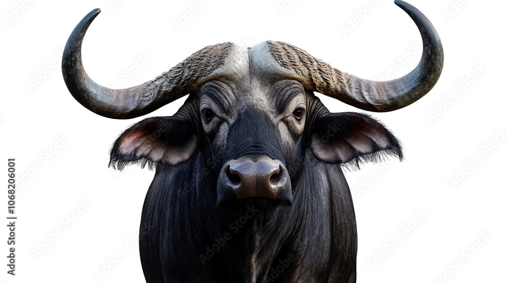 Beautiful long-horned Thai buffalo on transparent background Beautiful long-horned Thai buffalo on transparent background