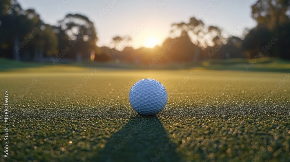 Golf Ball on the Green at Sunset Golf Ball on the Green at Sunset