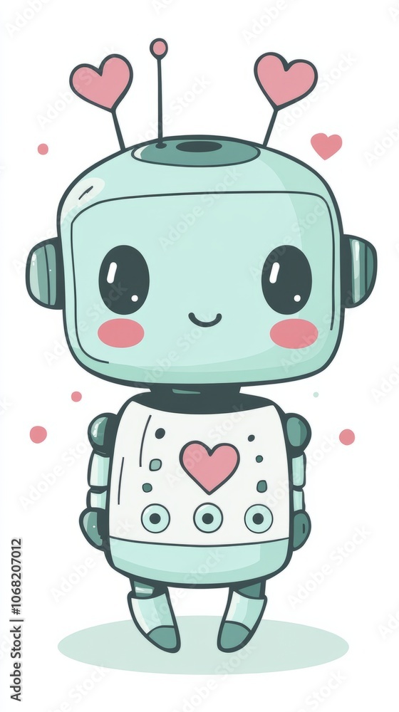 Female robot, buttons on tummy, antenna with hearts on top Female robot, buttons on tummy, antenna with hearts on top