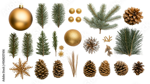 Golden christmas tree decoration ideas with ornaments and pine cones, a festive elegant holiday decor inspiration photo