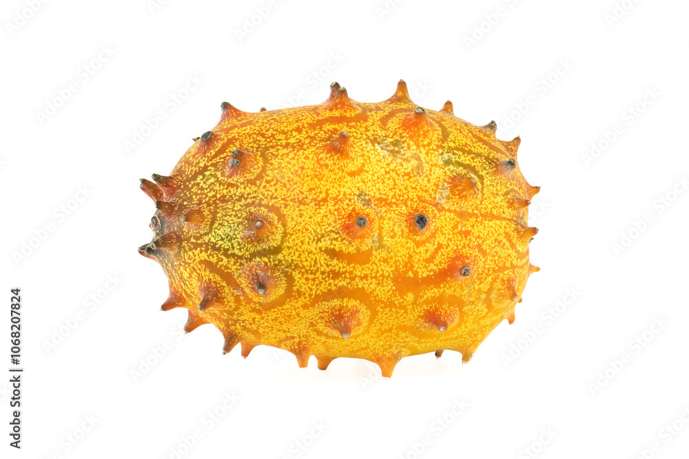 Obraz premium Close-Up of Vibrant Kiwano Melon on White Background