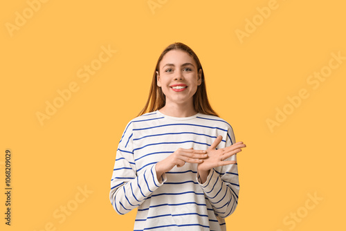 Young deaf mute woman using...