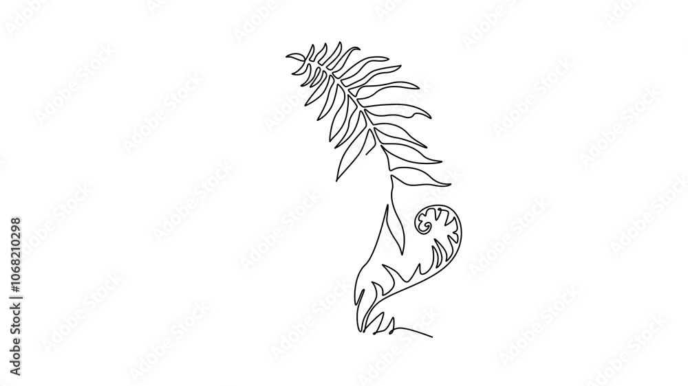 Animated self drawing of continuous line draw cute tropical leaves fern plant. Printable decorative exotic houseplant concept for home wallpaper decoration ornament. Full length single line animation Animated self drawing of continuous line draw cute tropical leaves fern plant. Printable decorative exotic houseplant concept for home wallpaper decoration ornament. Full length single line animation