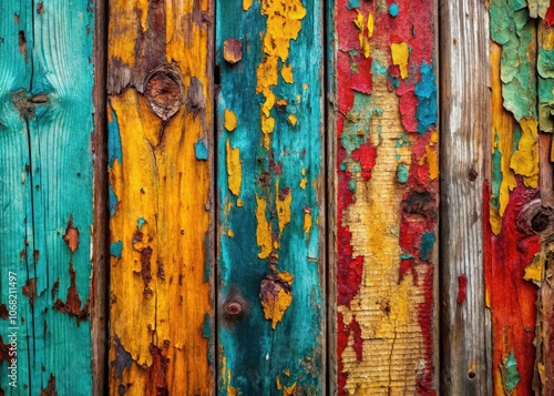 Rustic Charm of Worn Wooden Board with Scratches and Peeling Paint - Textured Surface, Vintage Aesthetic, Natural Wood, Detail Photography, Abstract Background, Weathered Look photo