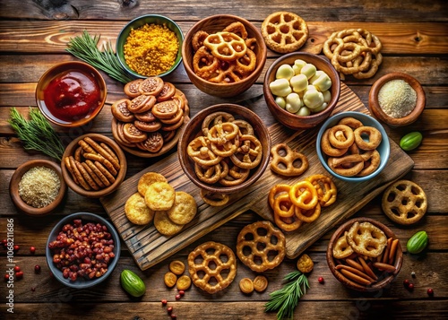 A Cozy Table Spread with Delicious Pretzel Crackers and Snacks, Perfect for Gatherings and Celebrations, Showcasing a Variety of Tasty Treats in a Welcoming Atmosphere