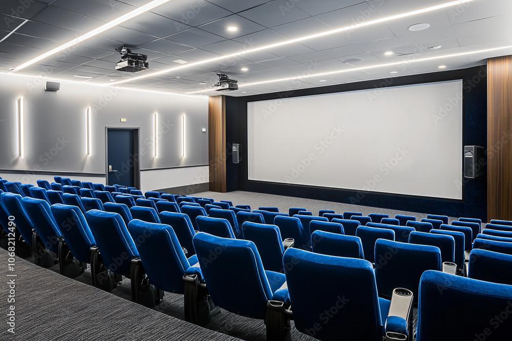 a luxury large home theater featuring rows of blue armchair a luxury large home theater featuring rows of blue armchair