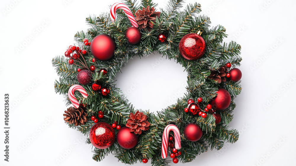 Pine tree, ball, circle, white background Pine tree, ball, circle, white background