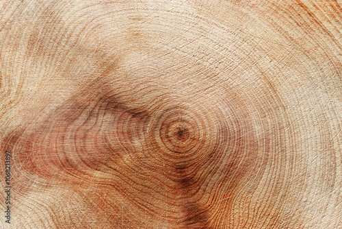 Obraz na płótnie Slice of wood timber with juniper tree rings as natural geometric pattern, abstract nature background. Natural wooden organic textures and shapes, monochrome brown beige gradient color, earthy color w salonie