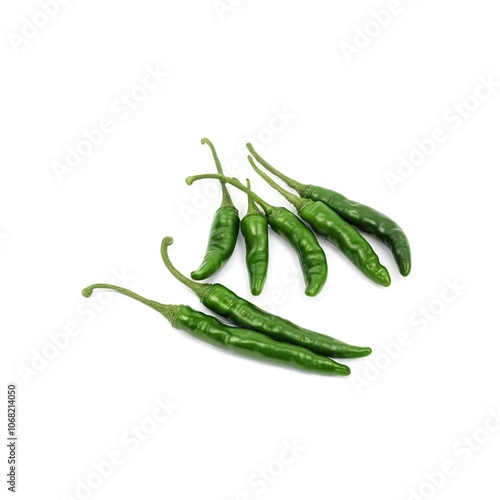 Fresh Green Chili Peppers Isolated on Crisp White Background