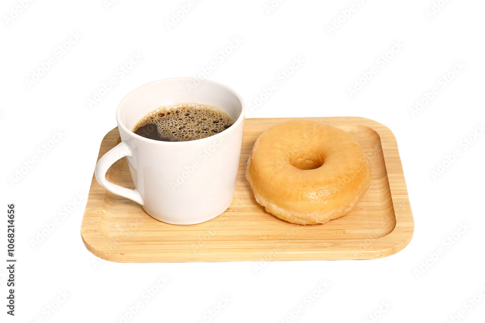 Close-up of a cup of coffee with Donuts on white background, afternoon coffee break. Close-up of a cup of coffee with Donuts on white background, afternoon coffee break.