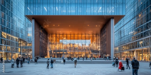 The Vinoly building, a famous landmark, stands in the Zuidas financial district of Amsterdam. It's located at Gustav Mahler Square.