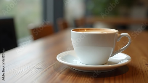 The side angle view of a cup of coffee on the table with .