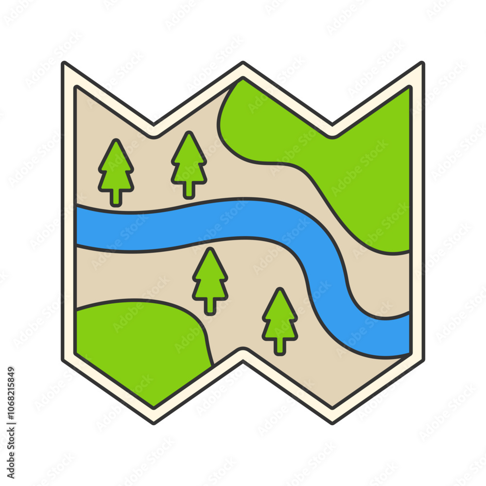 Illustrated Map Featuring River and Trees Illustrated Map Featuring River and Trees