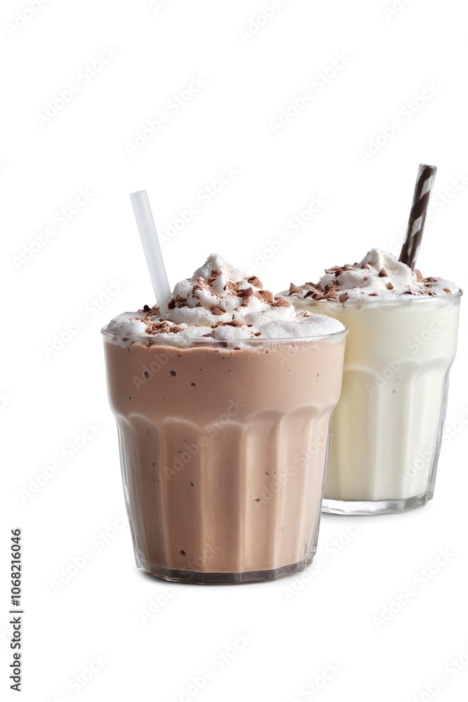 Decadent Chocolate and Vanilla Milkshakes Topped with Whipped Cream and Chocolate Shavings Decadent Chocolate and Vanilla Milkshakes Topped with Whipped Cream and Chocolate Shavings