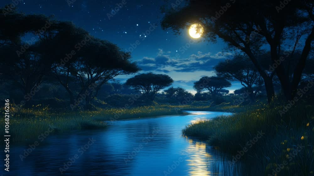 night landscape with trees and moon night landscape with trees and moon