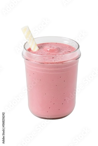 Refreshing Pink Berry Smoothie in Glass Jar with Striped Straw