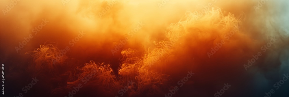 Naklejka premium Abstract background, orange and brown color, with white clouds, smoke in the foreground, grunge style, blurred edges