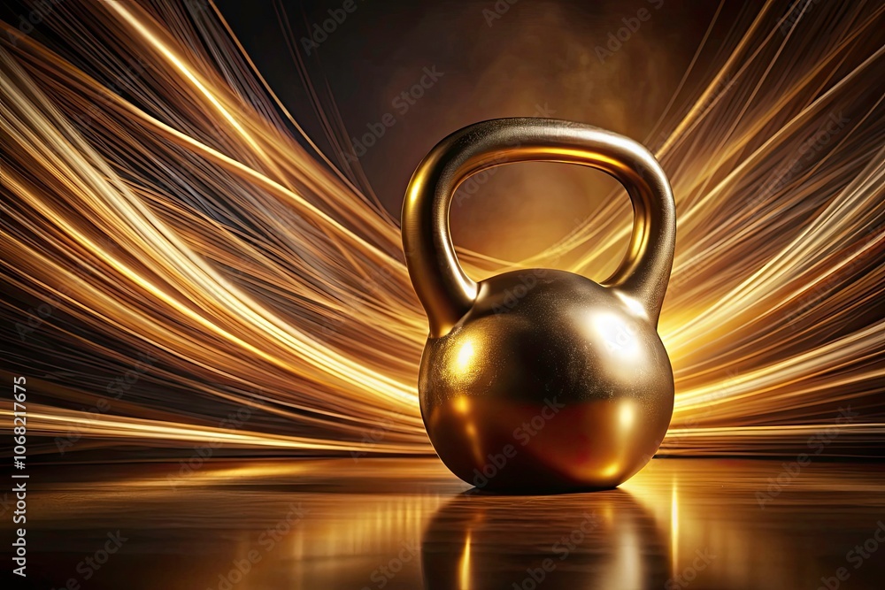 Obraz premium Surreal Golden Kettlebell on Brown Background - Unique Fitness Concept, Artistic Still Life, Minimalist Design, Weightlifting Symbolism, Luxury Workout Equipment, Fitness Motivation