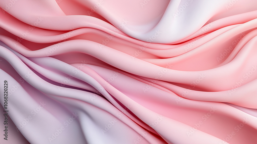 Obraz premium Soft flowing fabric in pastel gradients of pink and white, creating serene and elegant background. gentle waves evoke sense of calm and tranquility