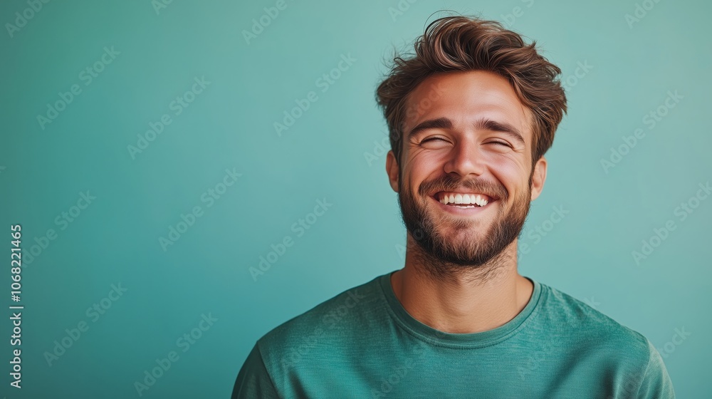 Obraz premium Portrait of a happy handsome man in a shirt with laughing