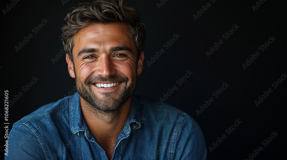 Fototapeta premium Portrait of a happy handsome man in a shirt with laughing