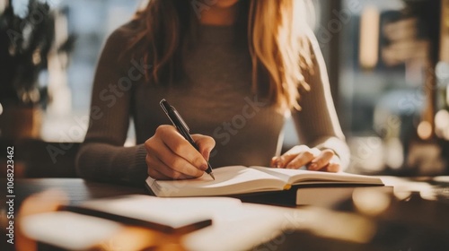 Wallpaper Mural Woman writing in notepad standing at desk Torontodigital.ca