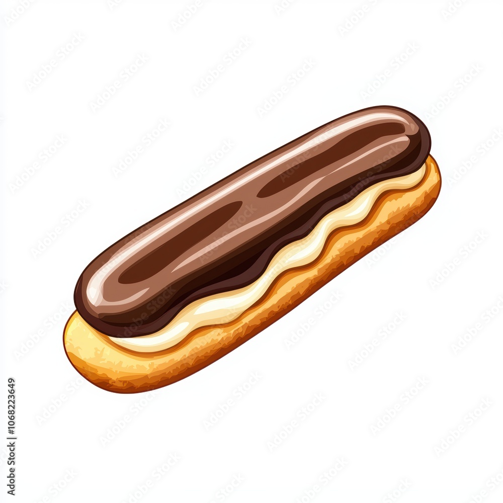 a classic eclair with chocolate icing and cream filling, French pastry, rich and indulgent, isolated on white background a classic eclair with chocolate icing and cream filling, French pastry, rich and indulgent, isolated on white background