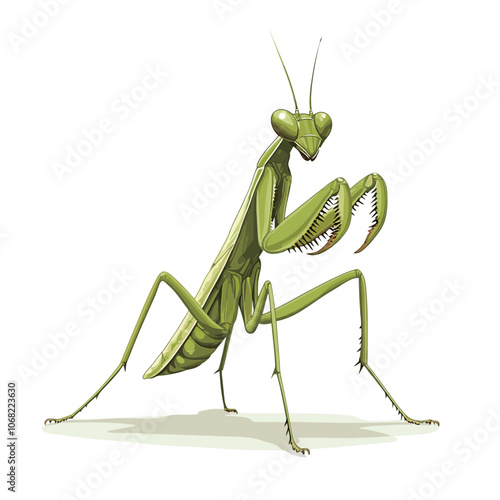 Praying mantis isolated on white background. Vector illustration. 