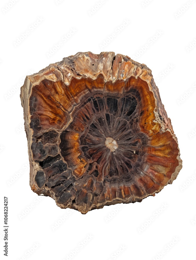 Detailed Cross Section of Ancient Petrified Wood Showcasing Concentric Growth Rings Detailed Cross Section of Ancient Petrified Wood Showcasing Concentric Growth Rings