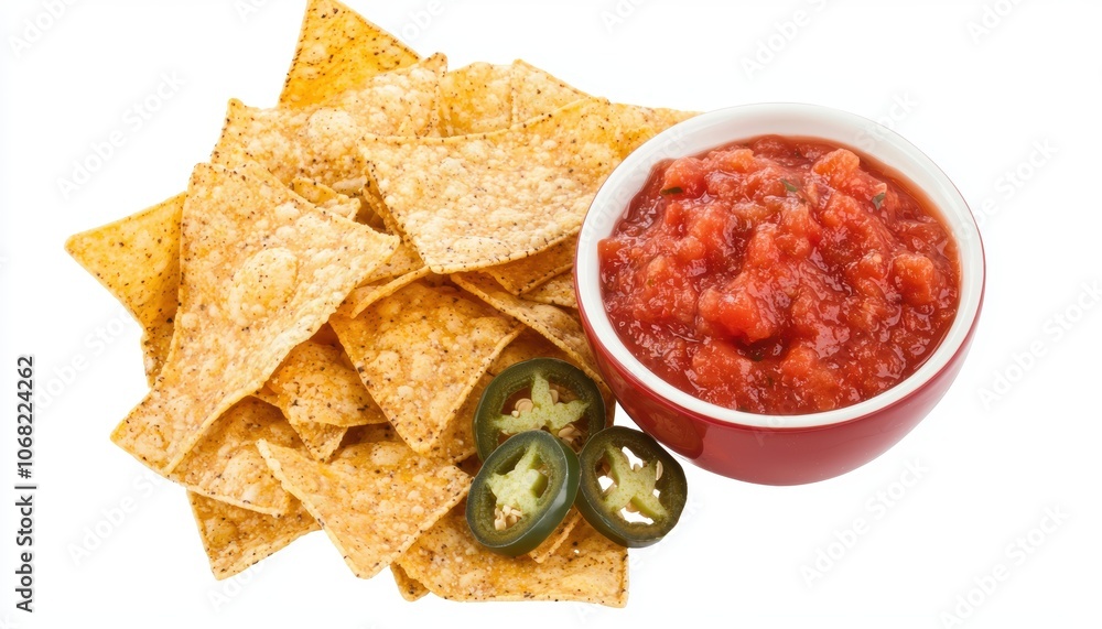 a plate of nachos with melted cheese, jalapenos, and salsa, Mexican-inspired snack, perfect for sharing, isolated on white background a plate of nachos with melted cheese, jalapenos, and salsa, Mexican-inspired snack, perfect for sharing, isolated on white background