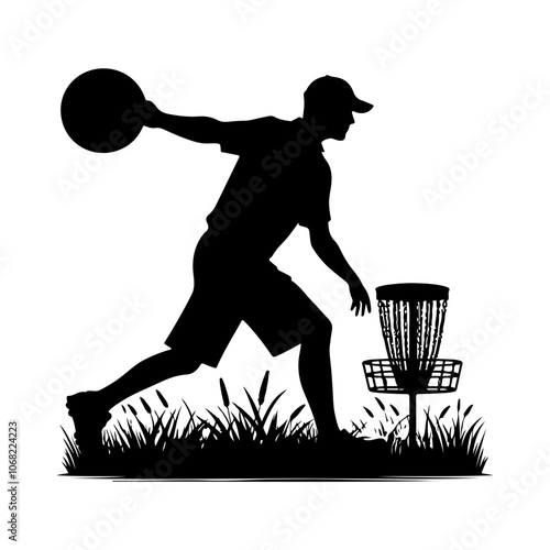 Disc Golf Players Silhouette Vector. Frisbee golf silhouette sign. Disc golf player illustration
