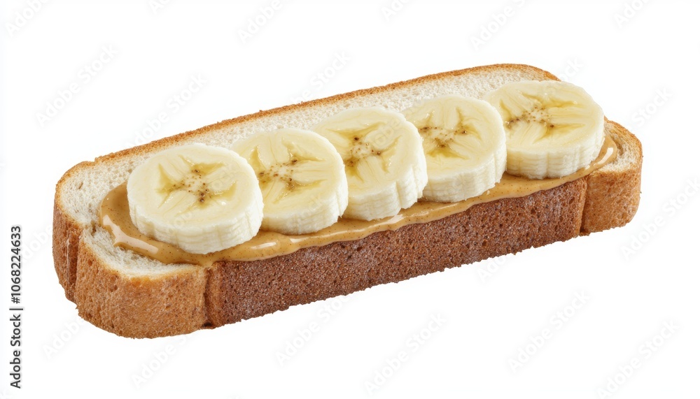 a slice of toast with peanut butter and banana slices, simple and nutritious, great for breakfast, isolated on white background a slice of toast with peanut butter and banana slices, simple and nutritious, great for breakfast, isolated on white background