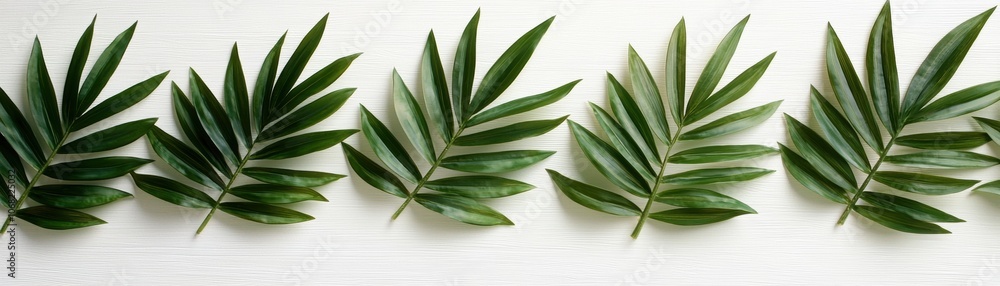 Lush Green Palm Leaves on White Background Tropical Foliage Nature Botany Lush Green Palm Leaves on White Background Tropical Foliage Nature Botany