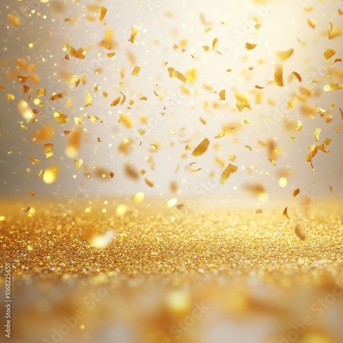 explosion gold Golden confetti celebration background and Gold glitter sparkle texture ,empty copy space