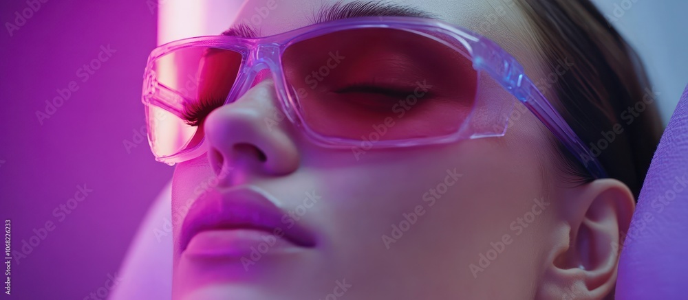 Woman with Pink Sunglasses under Neon Lights Woman with Pink Sunglasses under Neon Lights