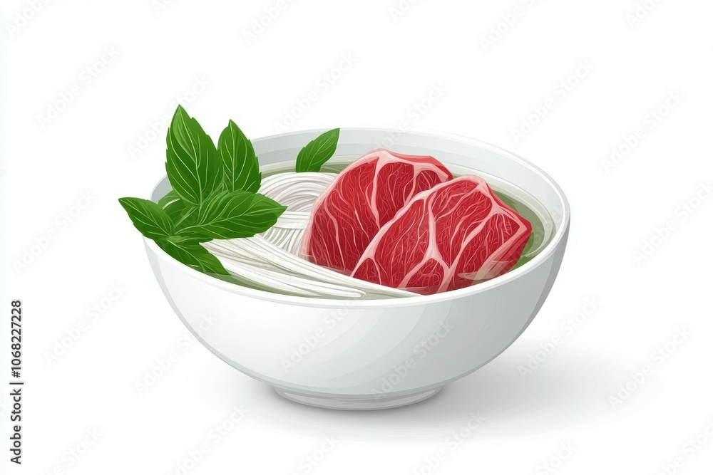 a bowl of pho with noodles, beef, and herbs, Vietnamese cuisine, aromatic and savory broth, isolated on white background a bowl of pho with noodles, beef, and herbs, Vietnamese cuisine, aromatic and savory broth, isolated on white background