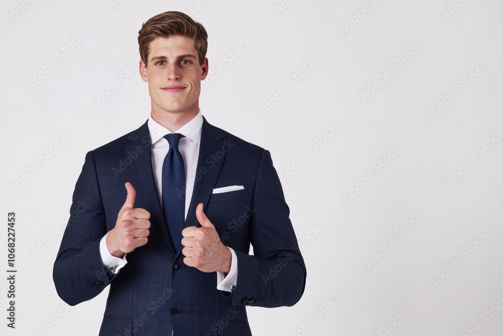 a businessman giving a thumbs up, positive gesture for success and approval, formal suit, isolated on white background a businessman giving a thumbs up, positive gesture for success and approval, formal suit, isolated on white background